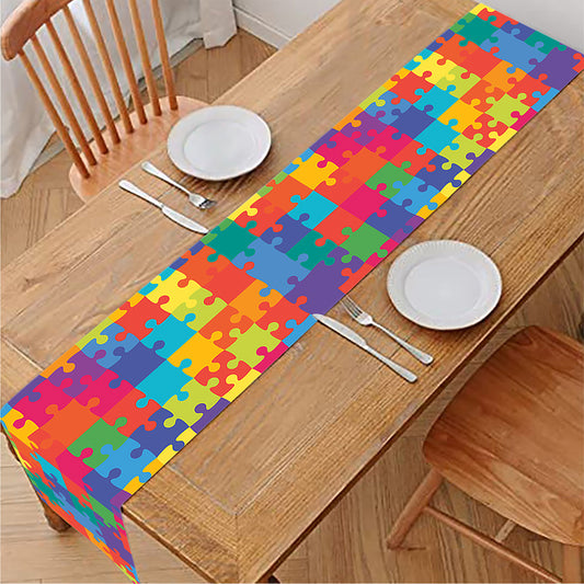 Colorful Autism Awareness Jigsaw Print Table Runner