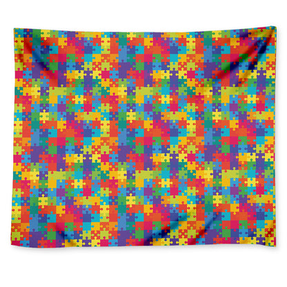 Colorful Autism Awareness Jigsaw Print Tapestry