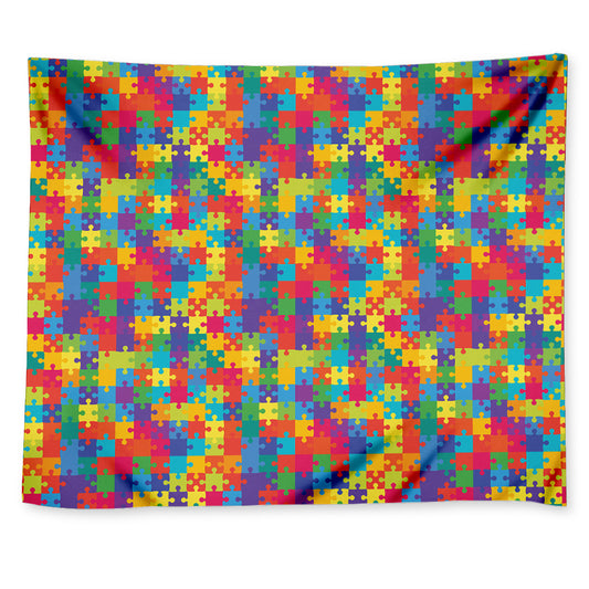 Colorful Autism Awareness Jigsaw Print Tapestry