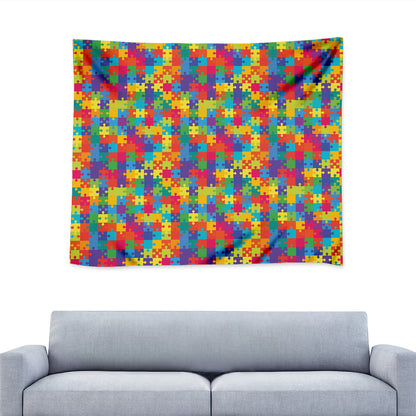 Colorful Autism Awareness Jigsaw Print Tapestry