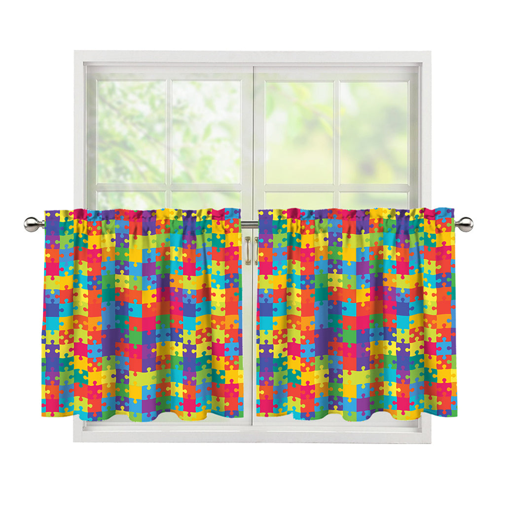 Colorful Autism Awareness Jigsaw Print Tier Curtains