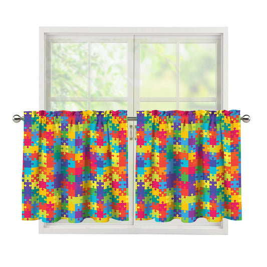 Colorful Autism Awareness Jigsaw Print Tier Curtains