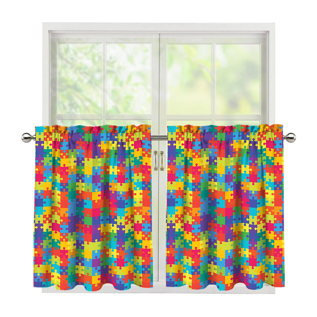 Colorful Autism Awareness Jigsaw Print Tier Curtains