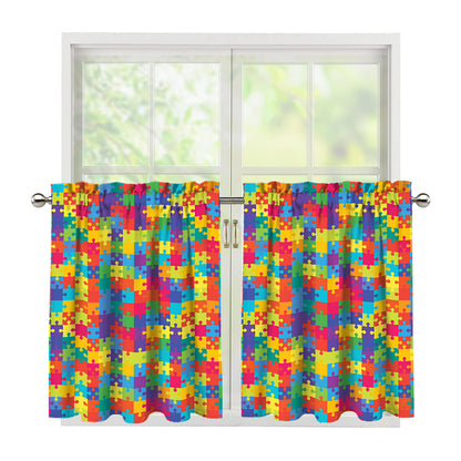 Colorful Autism Awareness Jigsaw Print Tier Curtains