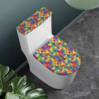 Colorful Autism Awareness Jigsaw Print Toilet Lid And Tank Cover Set