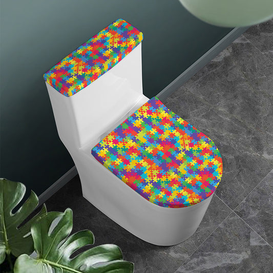 Colorful Autism Awareness Jigsaw Print Toilet Lid And Tank Cover Set