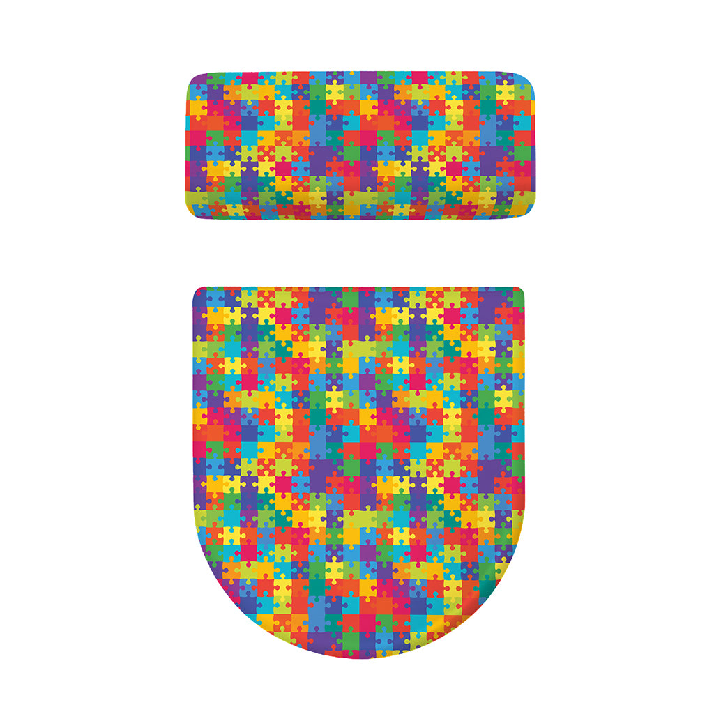 Colorful Autism Awareness Jigsaw Print Toilet Lid And Tank Cover Set