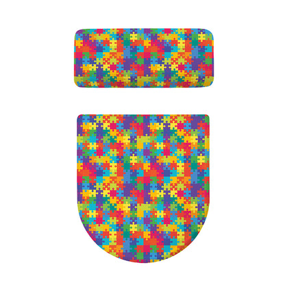 Colorful Autism Awareness Jigsaw Print Toilet Lid And Tank Cover Set