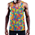Colorful Autism Awareness Jigsaw Print Men's Workout Tank Top