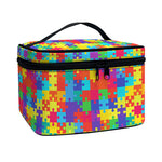 Colorful Autism Awareness Jigsaw Print Travel Makeup Bag