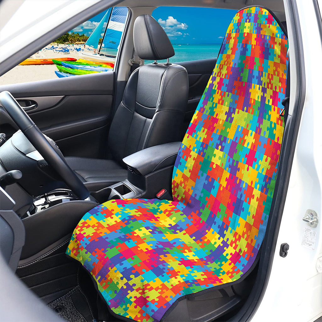 Colorful Autism Awareness Jigsaw Print Waterproof Car Seat Cover