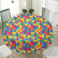 Colorful Autism Awareness Jigsaw Print Waterproof Round Tablecloth
