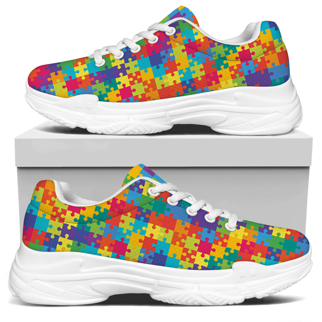 Colorful Autism Awareness Jigsaw Print White Chunky Shoes