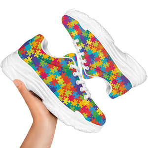 Colorful Autism Awareness Jigsaw Print White Chunky Shoes