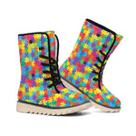 Colorful Autism Awareness Jigsaw Print Winter Boots