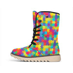 Colorful Autism Awareness Jigsaw Print Winter Boots