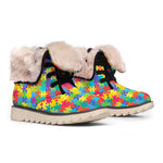 Colorful Autism Awareness Jigsaw Print Winter Boots