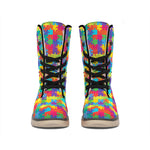 Colorful Autism Awareness Jigsaw Print Winter Boots