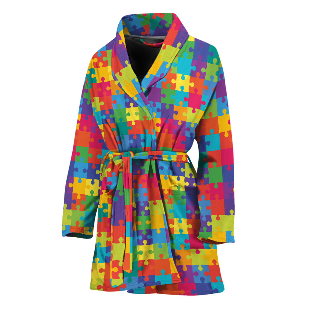 Colorful Autism Awareness Jigsaw Print Women's Bathrobe