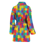 Colorful Autism Awareness Jigsaw Print Women's Bathrobe