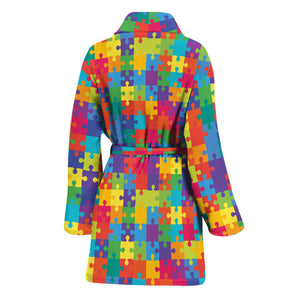 Colorful Autism Awareness Jigsaw Print Women's Bathrobe