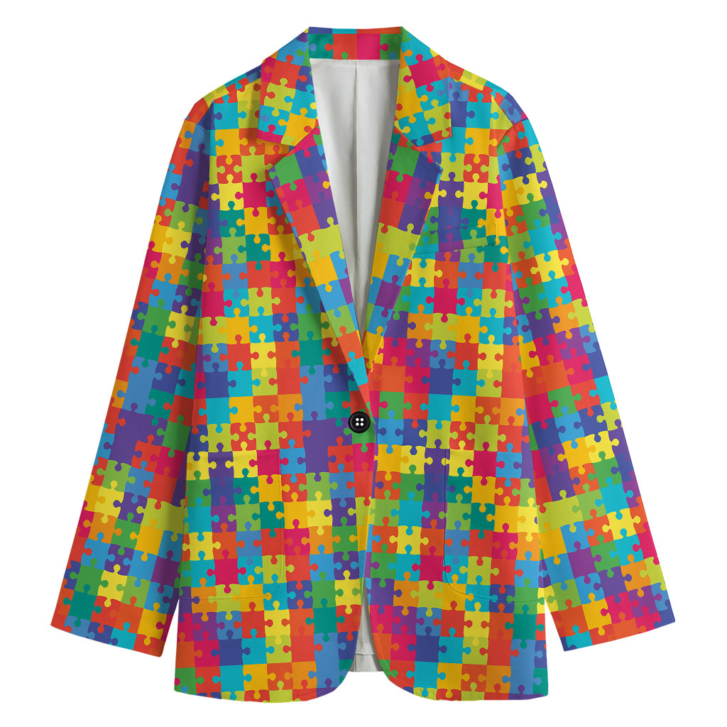 Colorful Autism Awareness Jigsaw Print Women's Blazer