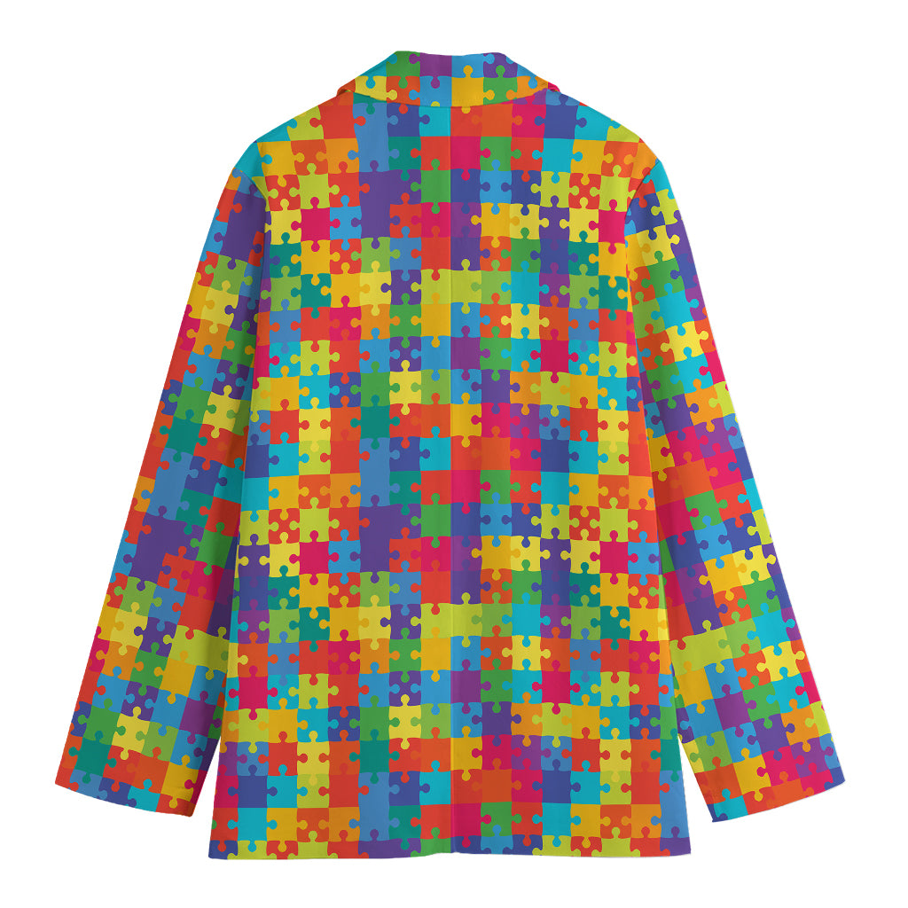 Colorful Autism Awareness Jigsaw Print Women's Blazer