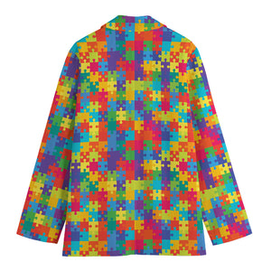 Colorful Autism Awareness Jigsaw Print Women's Blazer