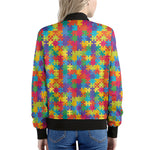 Colorful Autism Awareness Jigsaw Print Women's Bomber Jacket