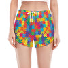 Colorful Autism Awareness Jigsaw Print Women's Split Running Shorts