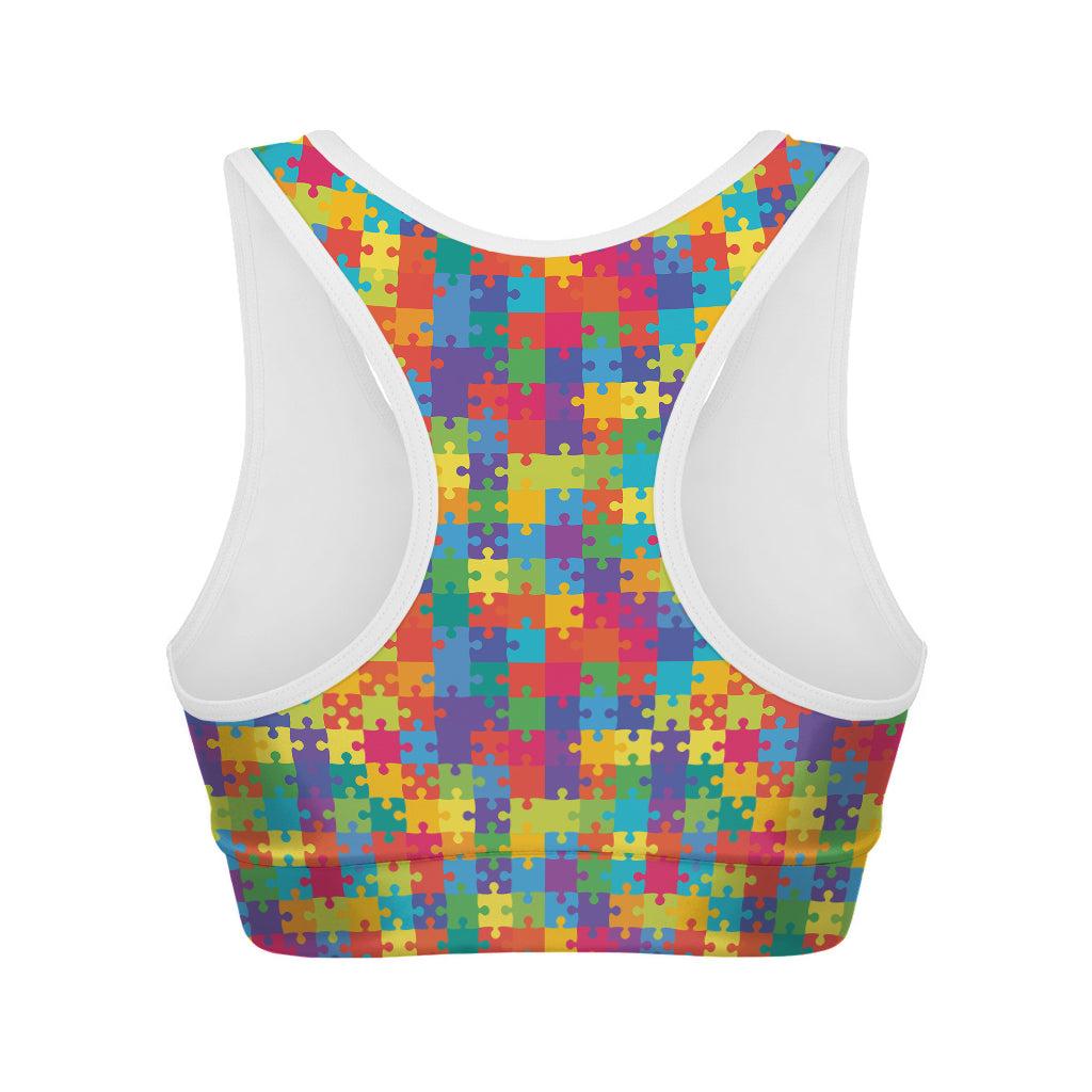 Colorful Autism Awareness Jigsaw Print Women's Sports Bra
