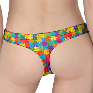 Colorful Autism Awareness Jigsaw Print Women's Thong