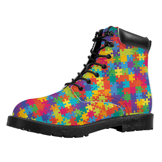 Colorful Autism Awareness Jigsaw Print Work Boots