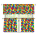 Colorful Autism Awareness Puzzle Print 3 Piece Kitchen Curtains