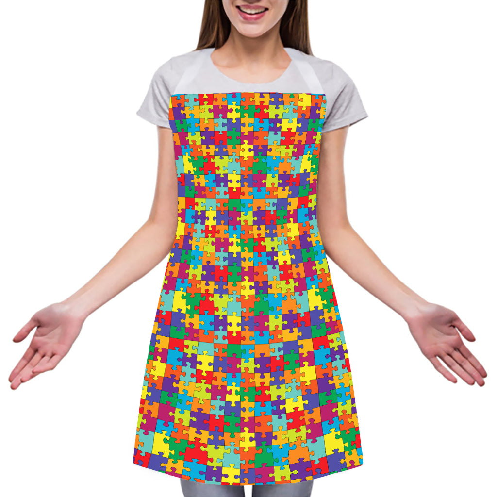 Colorful Autism Awareness Puzzle Print Adjustable Apron