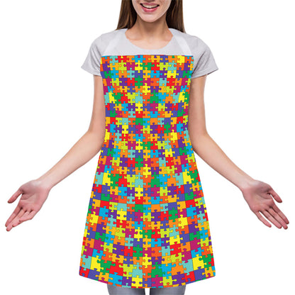 Colorful Autism Awareness Puzzle Print Adjustable Apron