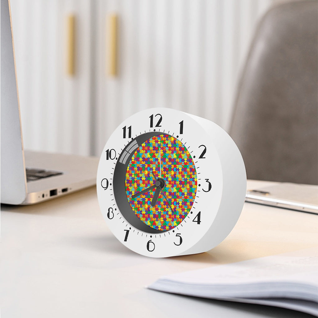 Colorful Autism Awareness Puzzle Print Alarm Clock