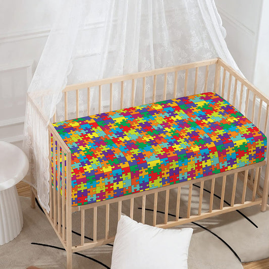 Colorful Autism Awareness Puzzle Print Baby Crib Sheet