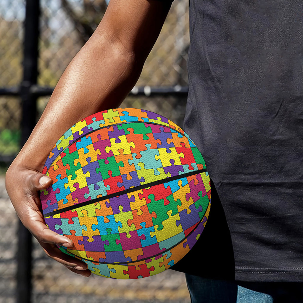 Colorful Autism Awareness Puzzle Print Basketball