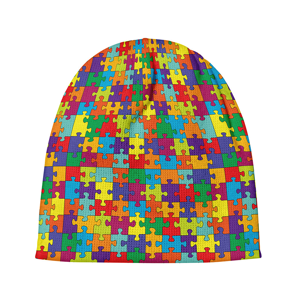 Colorful Autism Awareness Puzzle Print Beanie