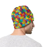 Colorful Autism Awareness Puzzle Print Beanie