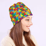 Colorful Autism Awareness Puzzle Print Beanie