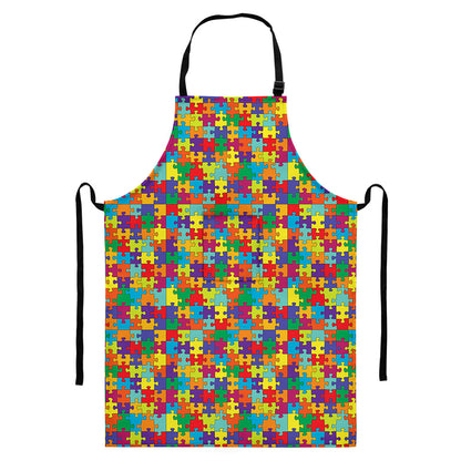 Colorful Autism Awareness Puzzle Print Bib Apron With Pocket