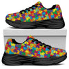 Colorful Autism Awareness Puzzle Print Black Chunky Shoes