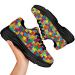 Colorful Autism Awareness Puzzle Print Black Chunky Shoes