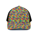 Colorful Autism Awareness Puzzle Print Black Mesh Trucker Hat