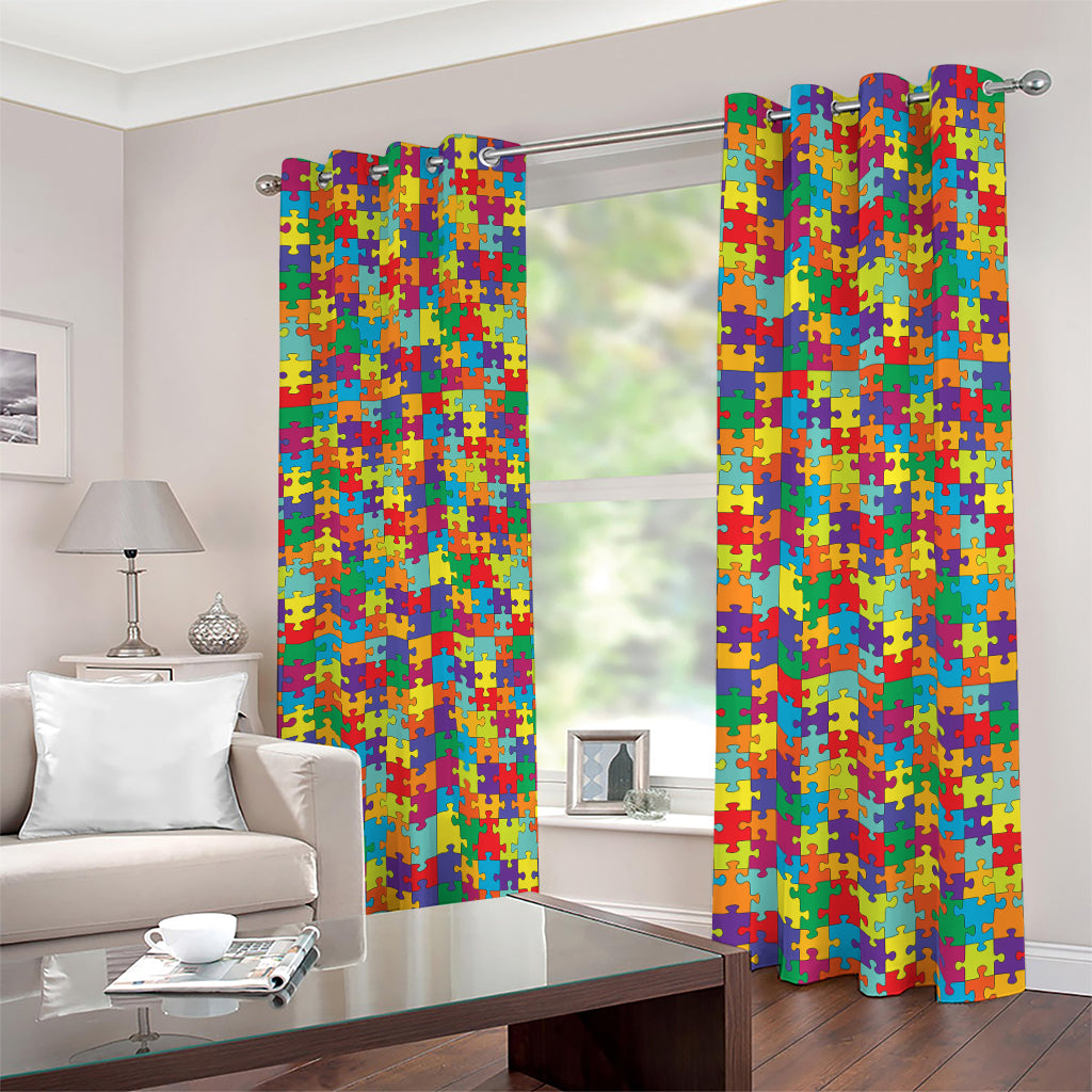 Colorful Autism Awareness Puzzle Print Blackout Grommet Curtains