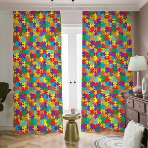 Colorful Autism Awareness Puzzle Print Blackout Pencil Pleat Curtains