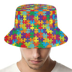 Colorful Autism Awareness Puzzle Print Bucket Hat