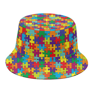 Colorful Autism Awareness Puzzle Print Bucket Hat